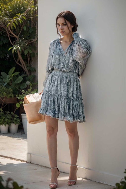 loose leopard print v neck dress drop shoulder a line closed cape paneled 116564