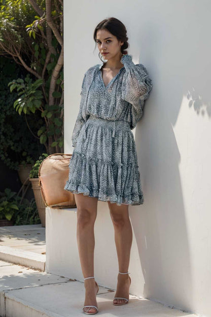 loose leopard print v neck dress drop shoulder a line closed cape paneled 116563