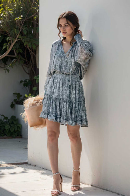 loose leopard print v neck dress drop shoulder a line closed cape paneled 133842