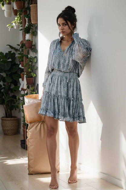 loose leopard print v neck dress drop shoulder a line closed cape paneled 130325