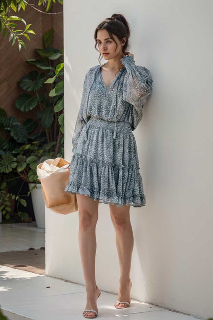 loose leopard print v neck dress drop shoulder a line closed cape paneled 110690