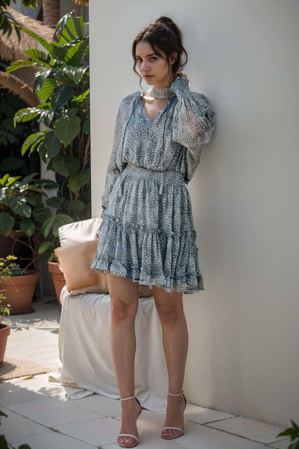 loose leopard print v neck dress drop shoulder a line closed cape paneled 109406