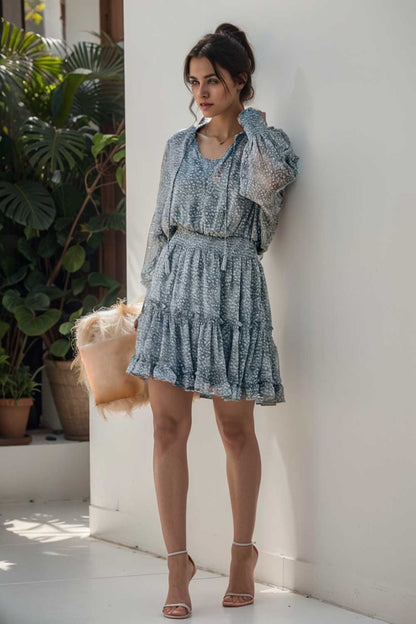 loose leopard print v neck dress drop shoulder a line closed cape paneled 138089