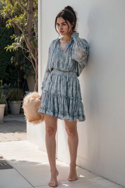 loose leopard print v neck dress drop shoulder a line closed cape paneled 108980