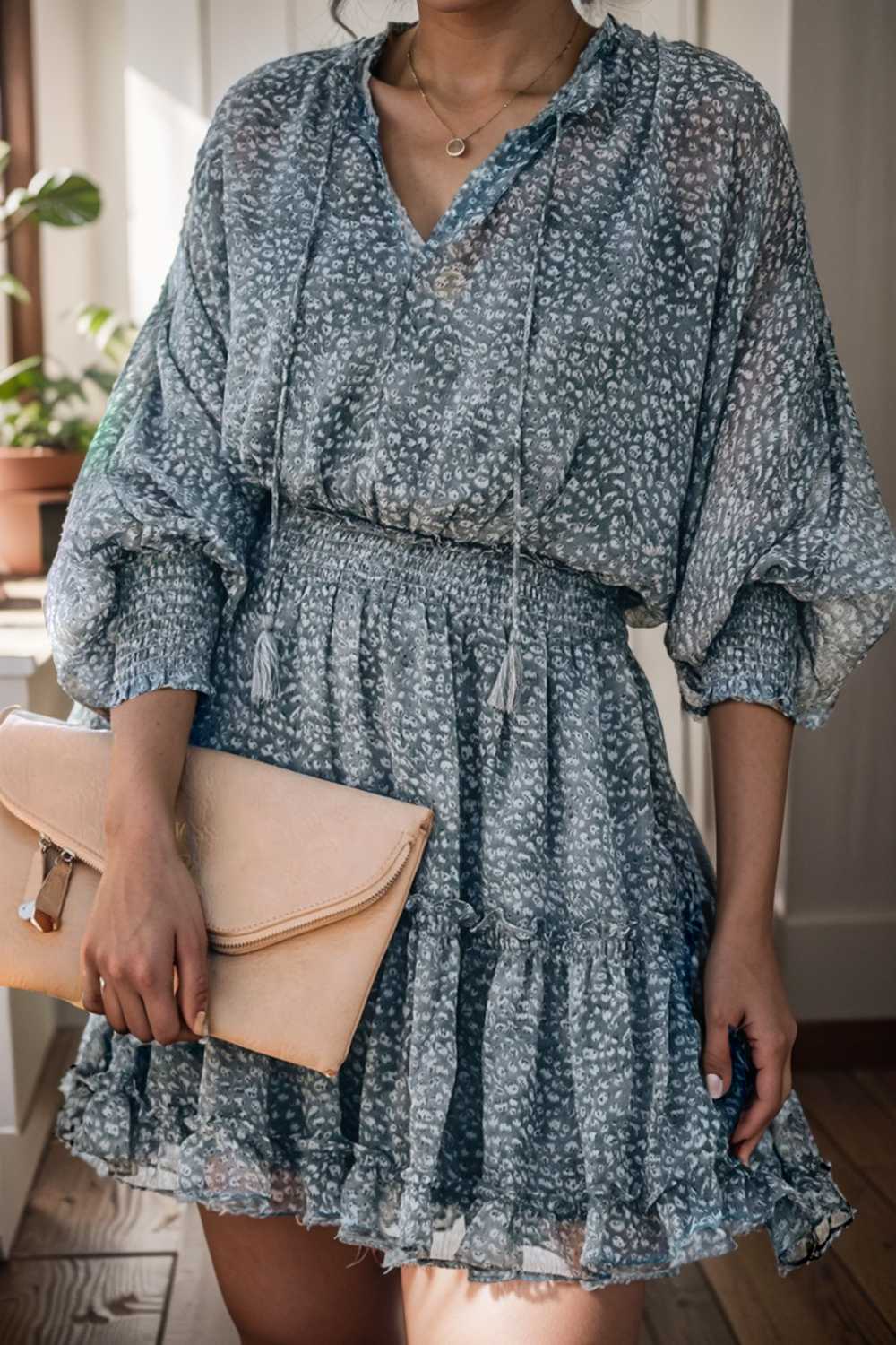 loose leopard print v neck dress drop shoulder a line closed cape paneled 133835