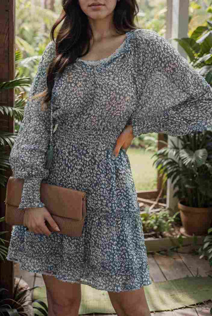 loose leopard print v neck dress drop shoulder a line closed cape paneled 130218