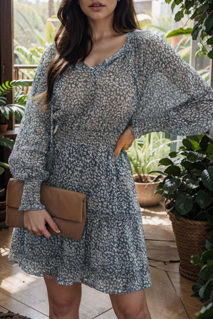 loose leopard print v neck dress drop shoulder a line closed cape paneled 128091