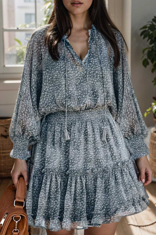 loose leopard print v neck dress drop shoulder a line closed cape paneled 131760