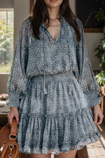 loose leopard print v neck dress drop shoulder a line closed cape paneled 130305