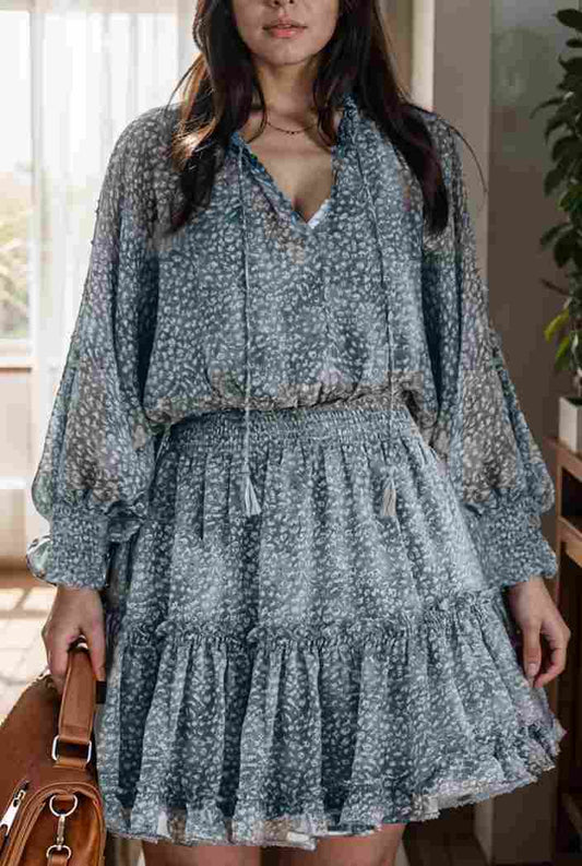 loose leopard print v neck dress drop shoulder a line closed cape paneled 118767