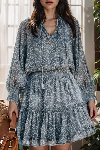 loose leopard print v neck dress drop shoulder a line closed cape paneled 131737
