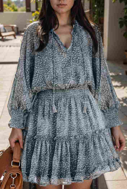 loose leopard print v neck dress drop shoulder a line closed cape paneled 132449