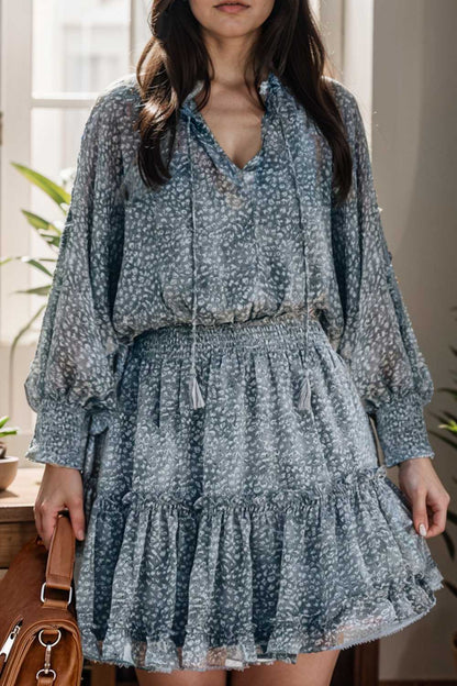 loose leopard print v neck dress drop shoulder a line closed cape paneled 130300