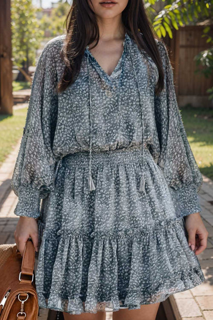 loose leopard print v neck dress drop shoulder a line closed cape paneled 108962