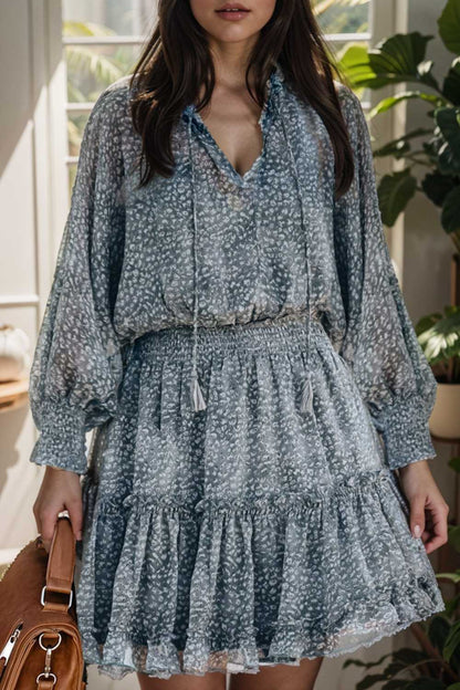 loose leopard print v neck dress drop shoulder a line closed cape paneled 108960