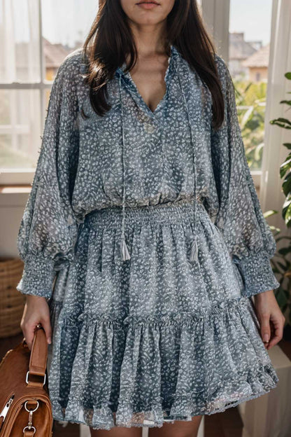 loose leopard print v neck dress drop shoulder a line closed cape paneled 117602