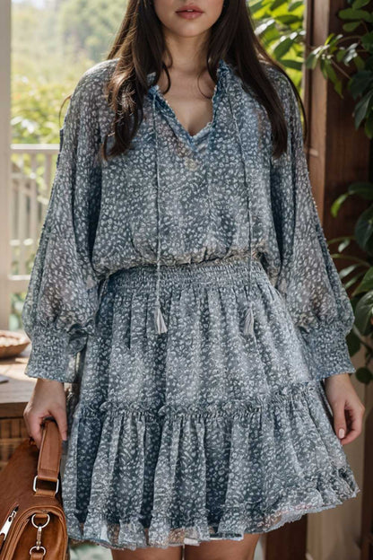 loose leopard print v neck dress drop shoulder a line closed cape paneled 108957