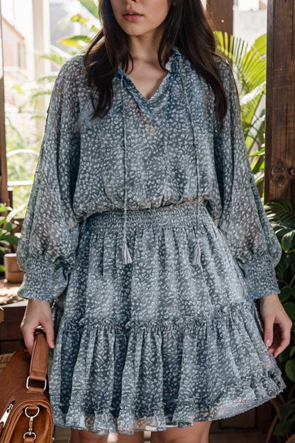 loose leopard print v neck dress drop shoulder a line closed cape paneled 108955