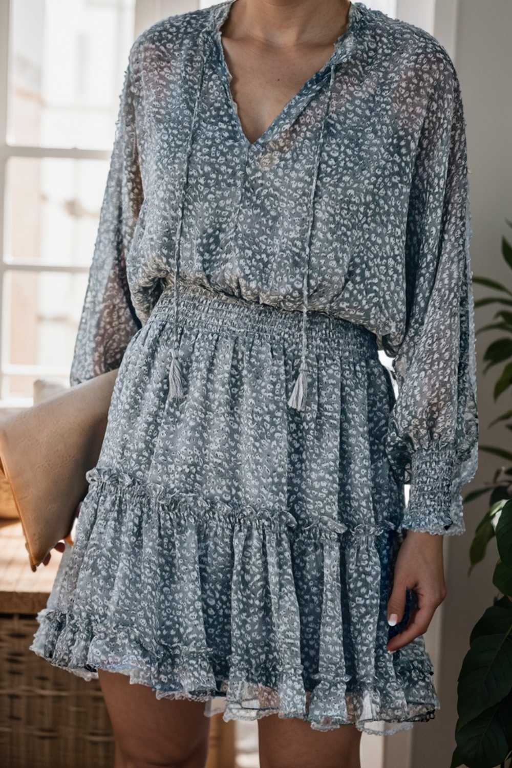 loose leopard print v neck dress drop shoulder a line closed cape paneled 108954