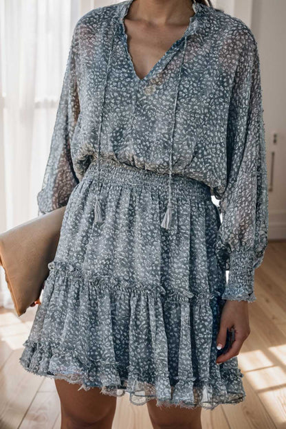 loose leopard print v neck dress drop shoulder a line closed cape paneled 138045