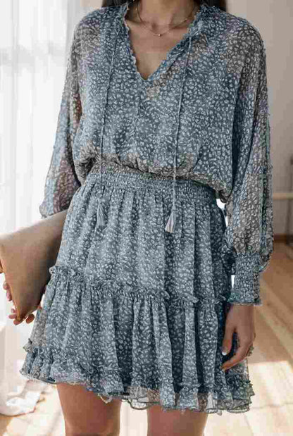 loose leopard print v neck dress drop shoulder a line closed cape paneled 132447