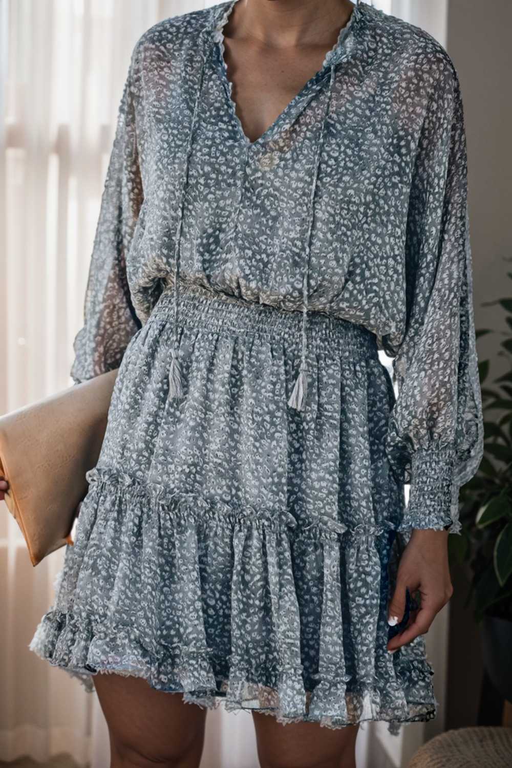 loose leopard print v neck dress drop shoulder a line closed cape paneled 131731