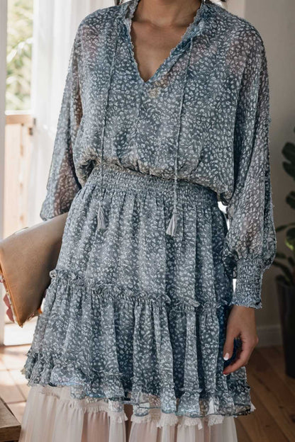 loose leopard print v neck dress drop shoulder a line closed cape paneled 108952