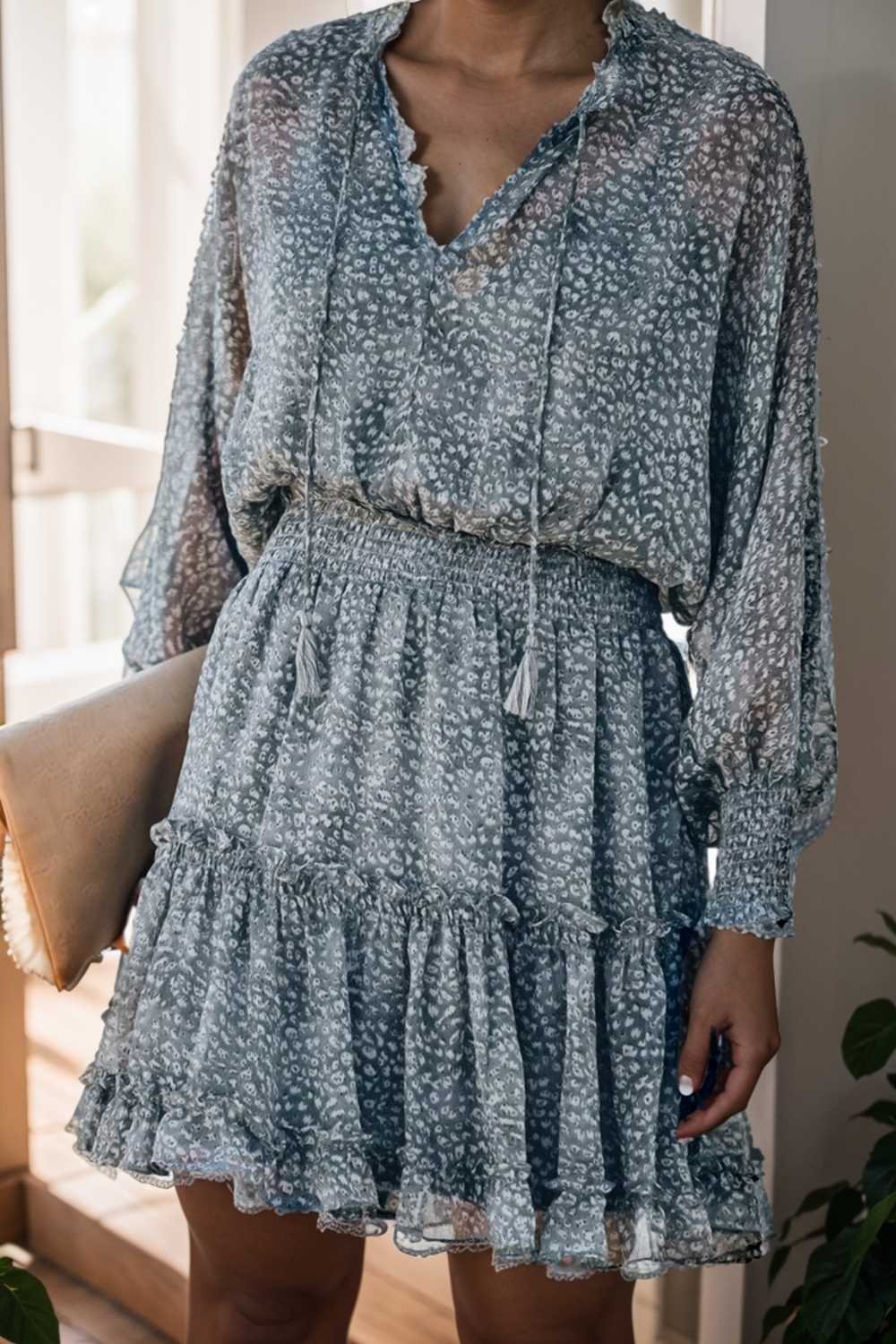 loose leopard print v neck dress drop shoulder a line closed cape paneled 108949