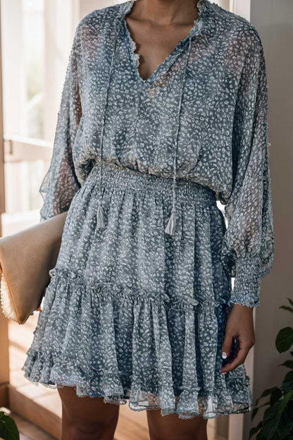 loose leopard print v neck dress drop shoulder a line closed cape paneled 108949