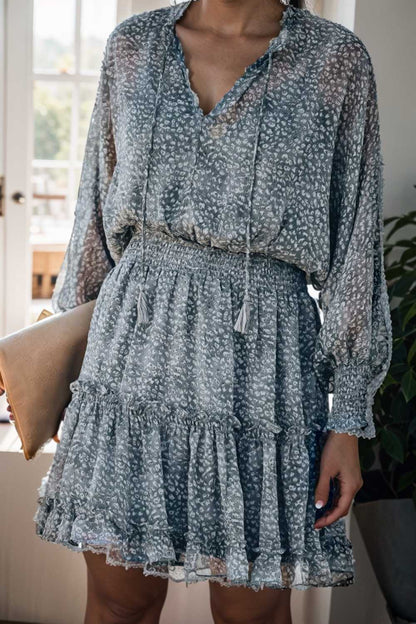 loose leopard print v neck dress drop shoulder a line closed cape paneled 131727