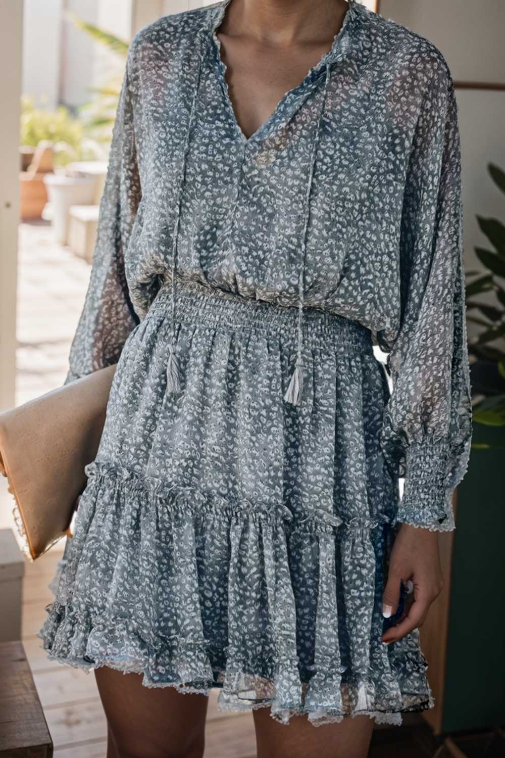 loose leopard print v neck dress drop shoulder a line closed cape paneled 108948