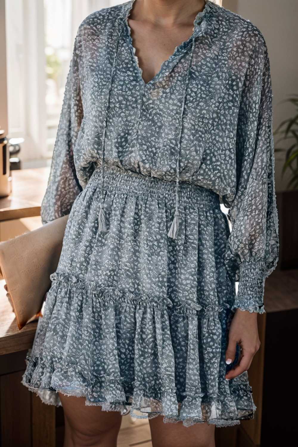 loose leopard print v neck dress drop shoulder a line closed cape paneled 108947