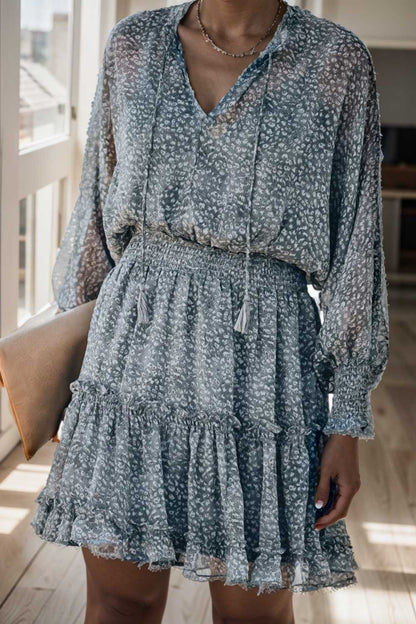 loose leopard print v neck dress drop shoulder a line closed cape paneled 108945