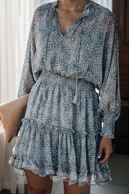 loose leopard print v neck dress drop shoulder a line closed cape paneled 141768