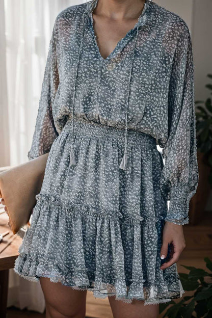 loose leopard print v neck dress drop shoulder a line closed cape paneled 108943