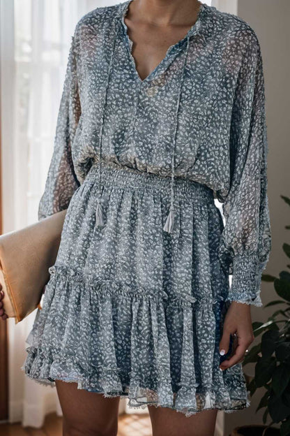 loose leopard print v neck dress drop shoulder a line closed cape paneled 108942