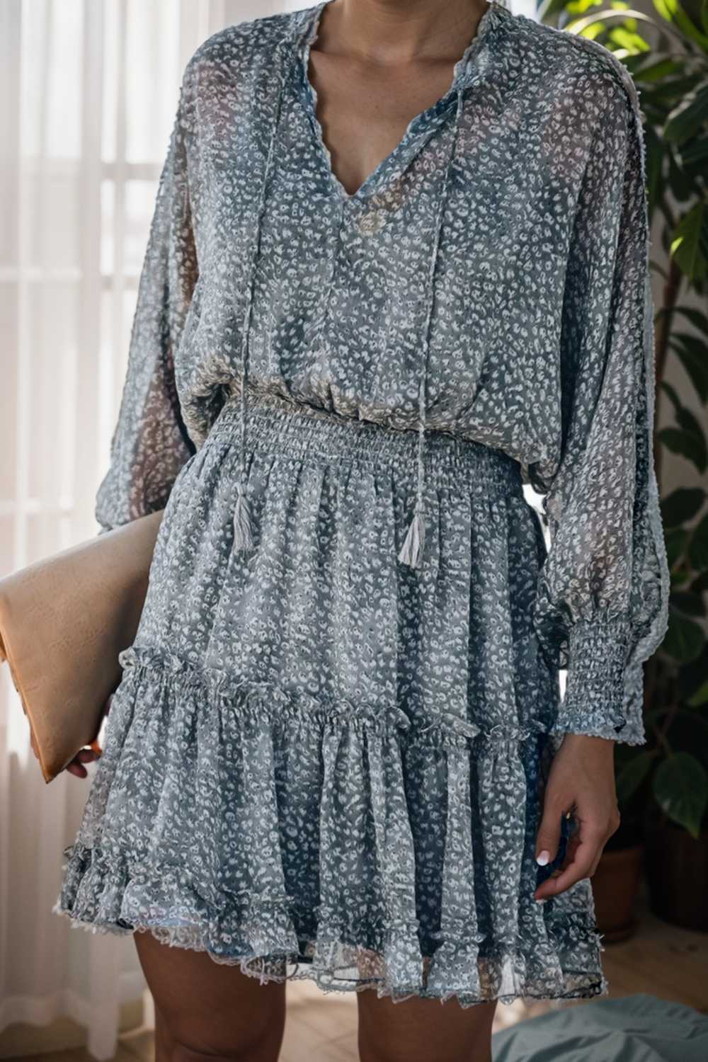 loose leopard print v neck dress drop shoulder a line closed cape paneled 108932