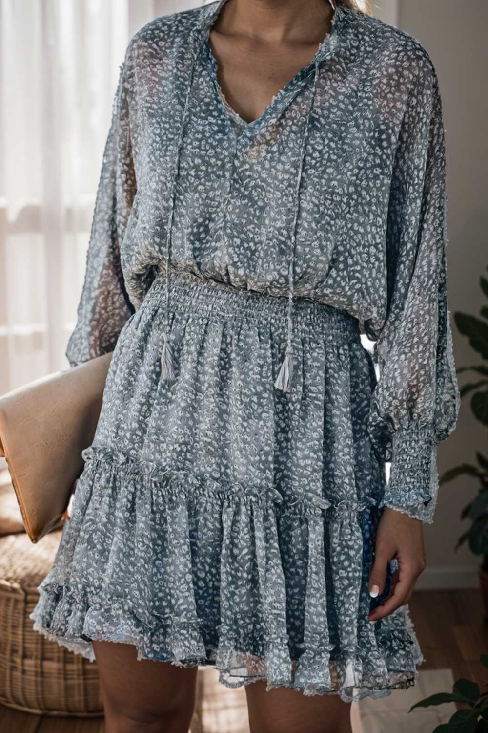loose leopard print v neck dress drop shoulder a line closed cape paneled 108930