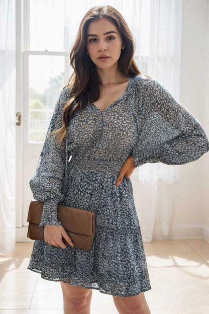 loose leopard print v neck dress drop shoulder a line closed cape paneled 138032