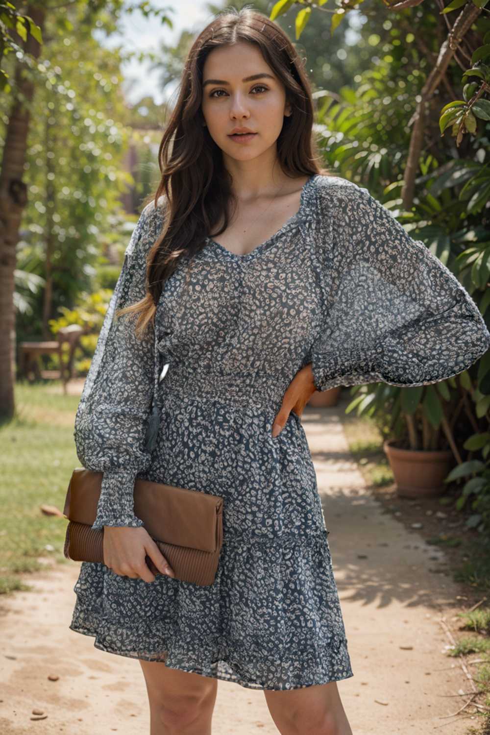 loose leopard print v neck dress drop shoulder a line closed cape paneled 131724
