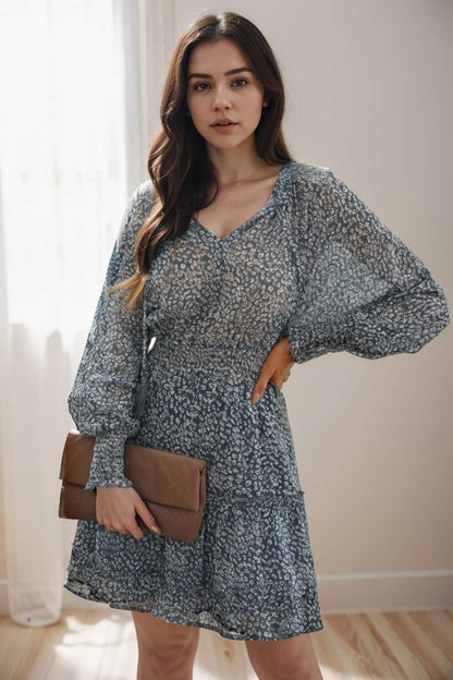 loose leopard print v neck dress drop shoulder a line closed cape paneled 108926