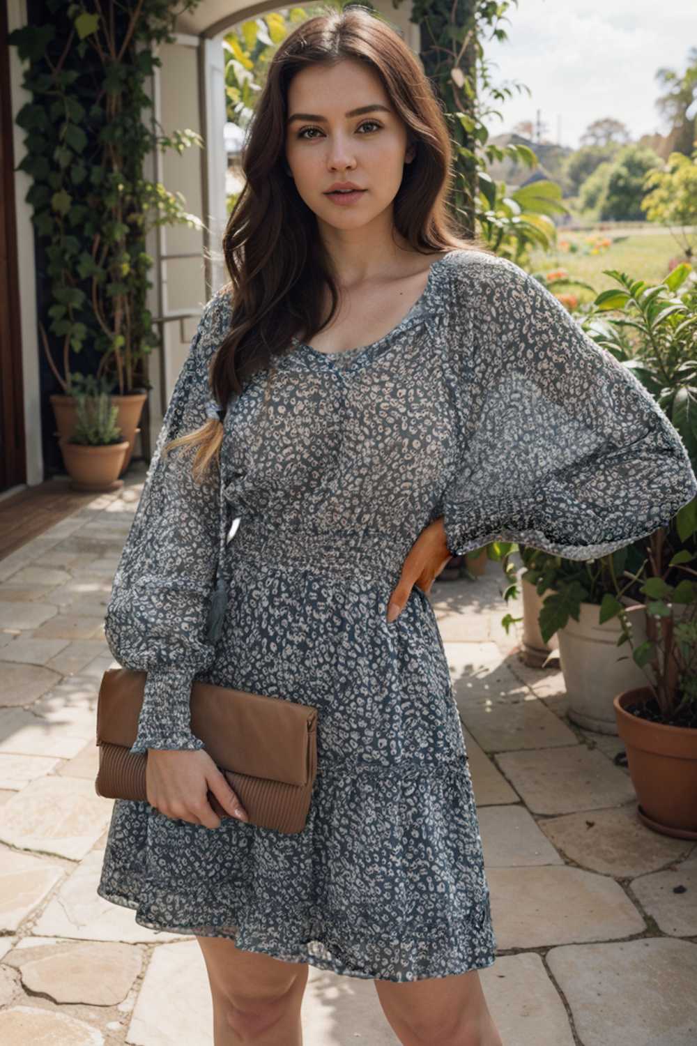 loose leopard print v neck dress drop shoulder a line closed cape paneled 131722
