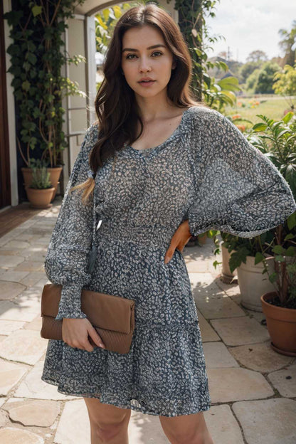 loose leopard print v neck dress drop shoulder a line closed cape paneled 131722
