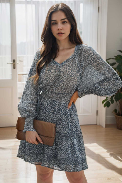 loose leopard print v neck dress drop shoulder a line closed cape paneled 108917