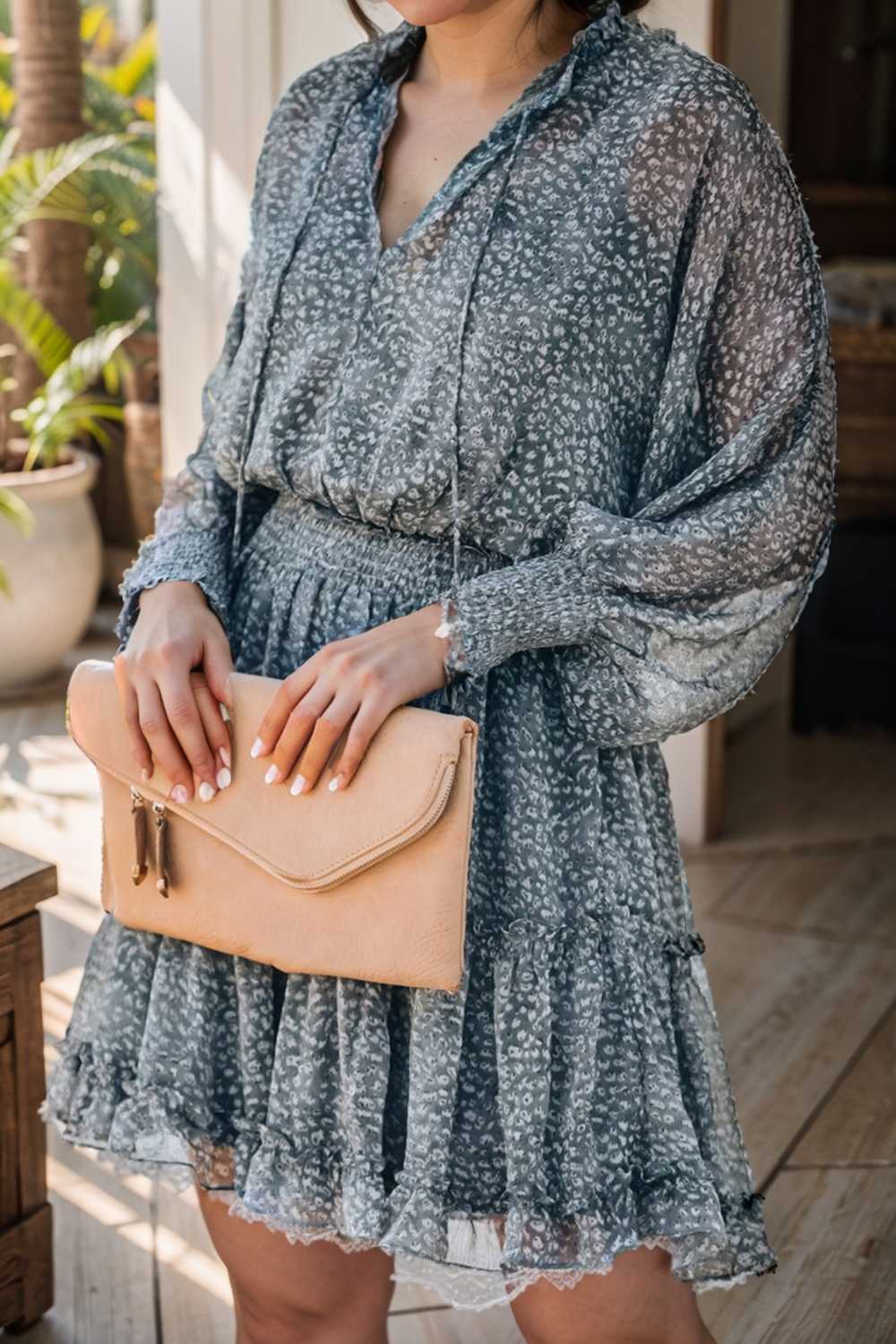 loose leopard print v neck dress drop shoulder a line closed cape paneled 105814