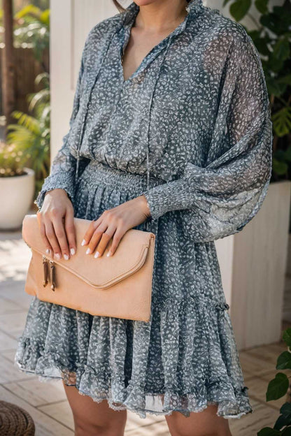 loose leopard print v neck dress drop shoulder a line closed cape paneled 131719