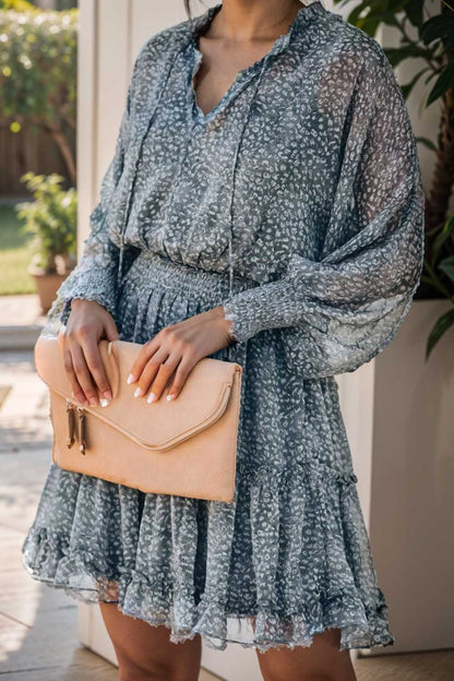 loose leopard print v neck dress drop shoulder a line closed cape paneled 122852