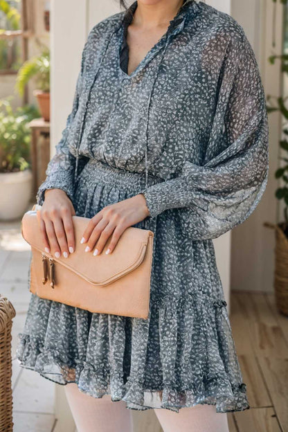 loose leopard print v neck dress drop shoulder a line closed cape paneled 116497