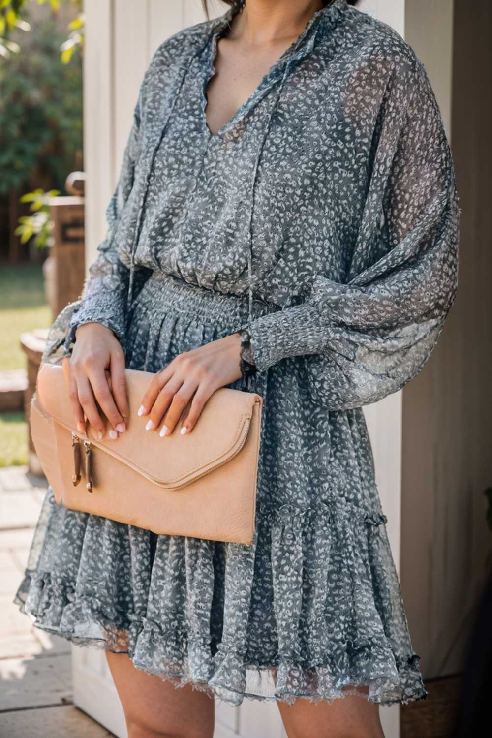 loose leopard print v neck dress drop shoulder a line closed cape paneled 105811