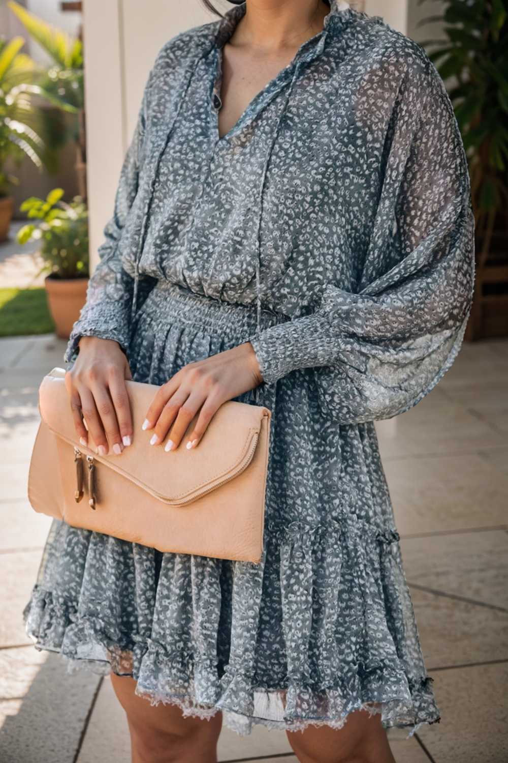 loose leopard print v neck dress drop shoulder a line closed cape paneled 105810